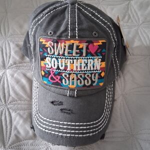 KBETHOS Gray “Sweet Southern & Sassy” Strapback Hat One Size Pink & Gray NWT